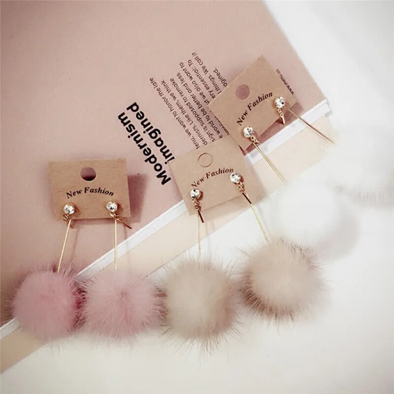 Faux Fur Ball Dangle Earrings (4 colors)