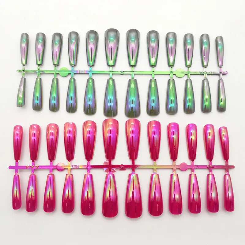 24Pcs Holographic Press On Nails (10 colors)