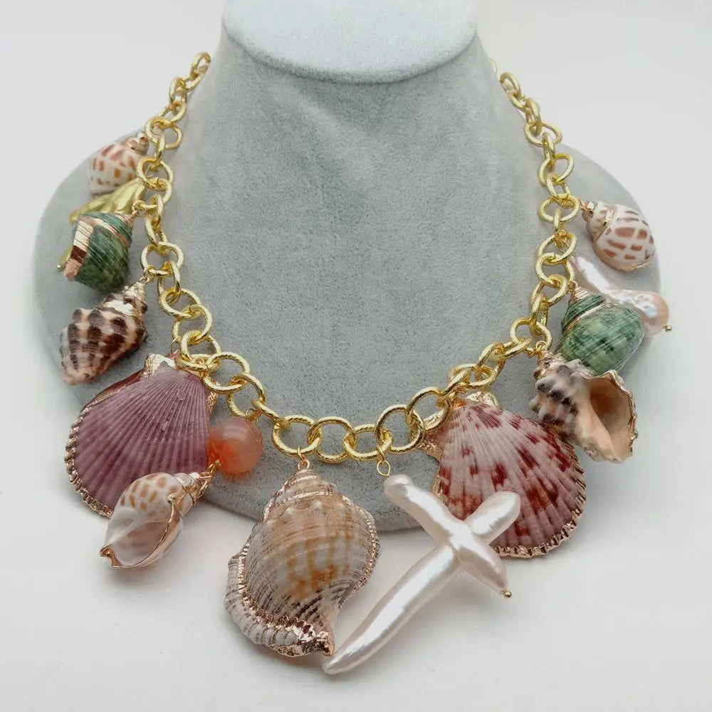 Ocean Beach Mix Sea Shell and Pearl Necklace