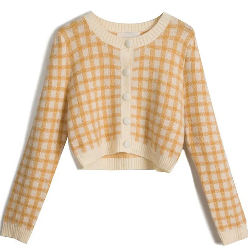 Knitted Retro Plaid Sweaters (Yellow/Blue)