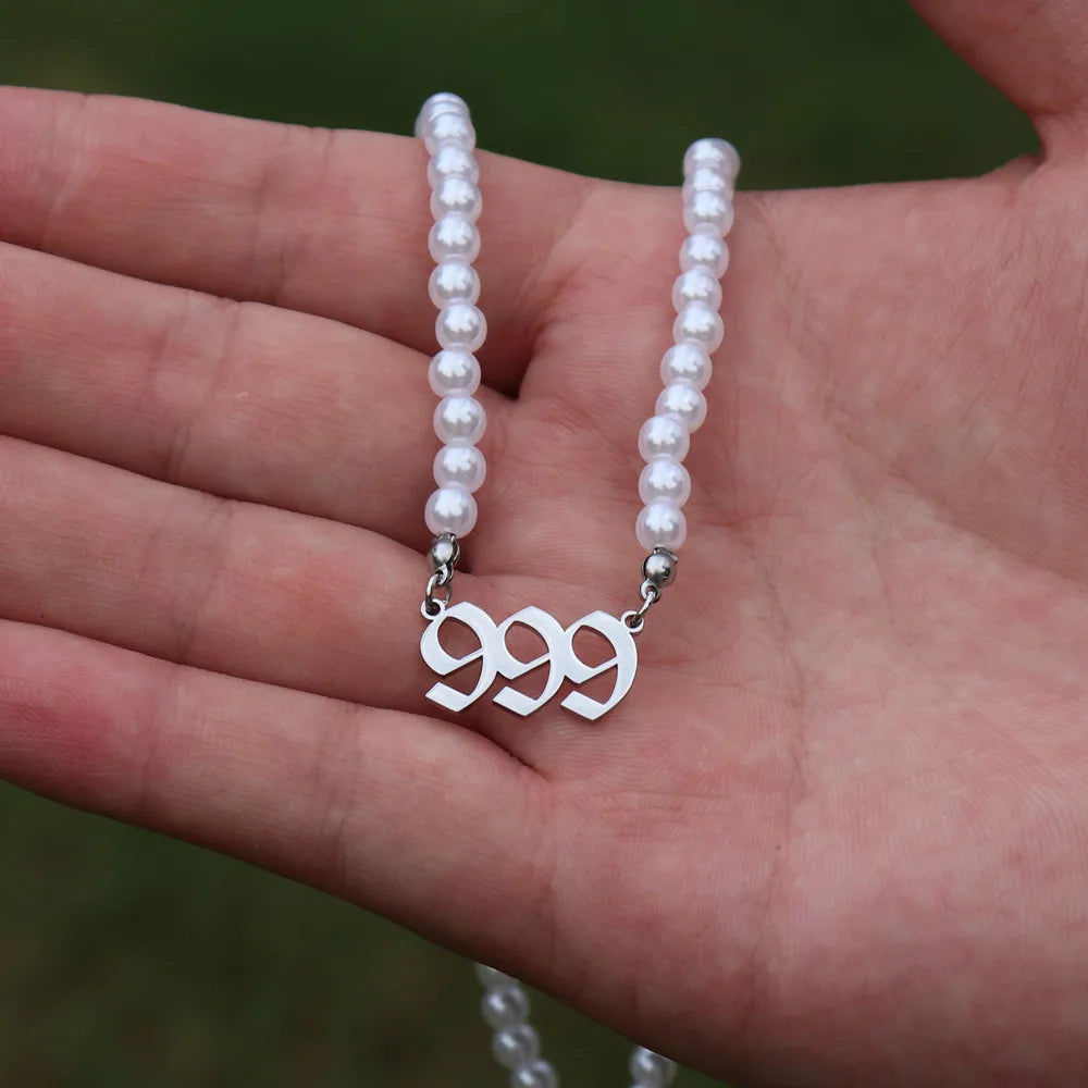 Lucky Angel Number Pearl Necklaces