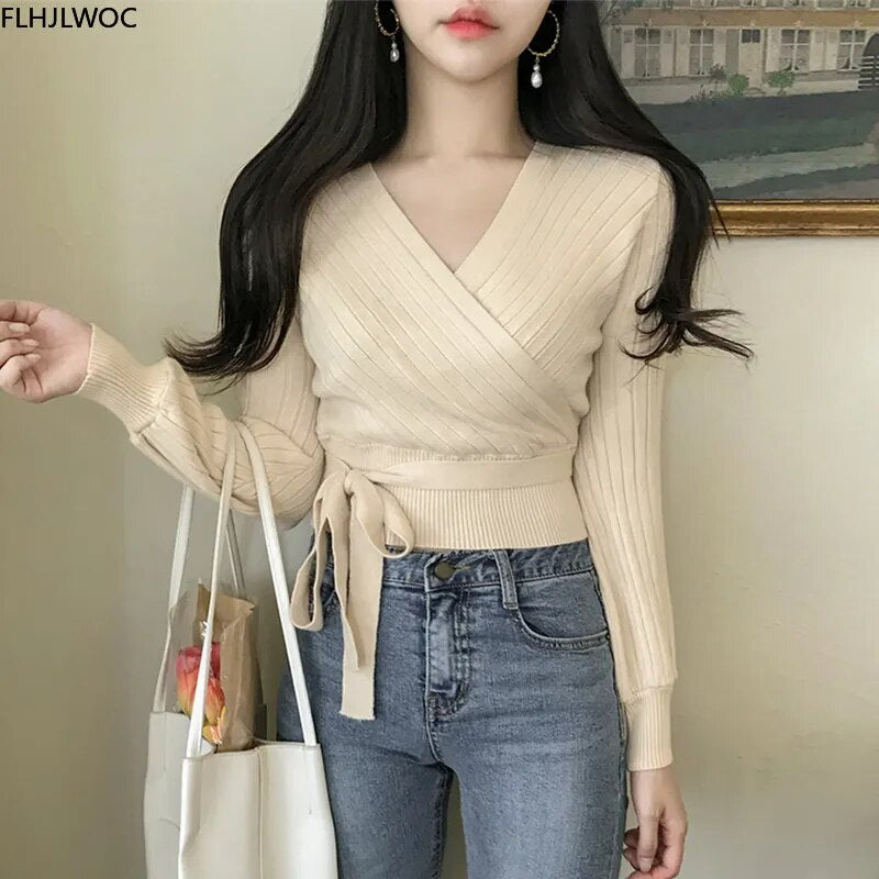 Long Sleeve V Neck Fitted Sweater (4 colors)