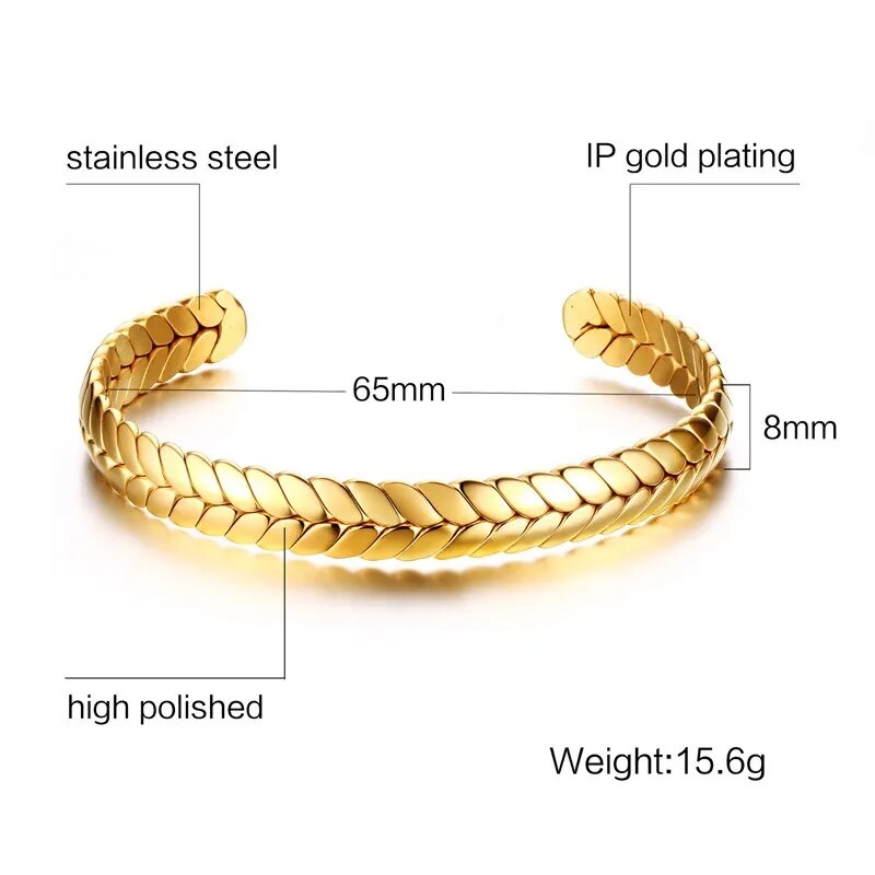 Wheat Design Cuff Bracelets (Black/Silver/Gold)