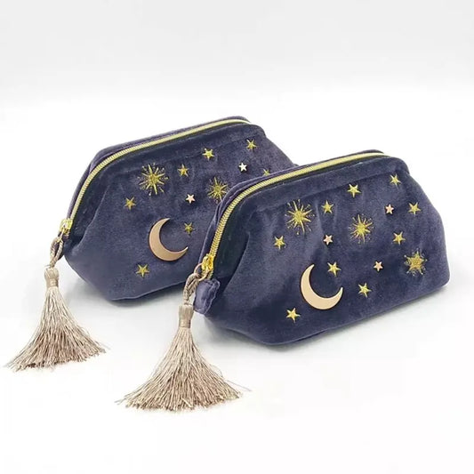 Velvet Night Sky Embroidery Cosmetic Bag