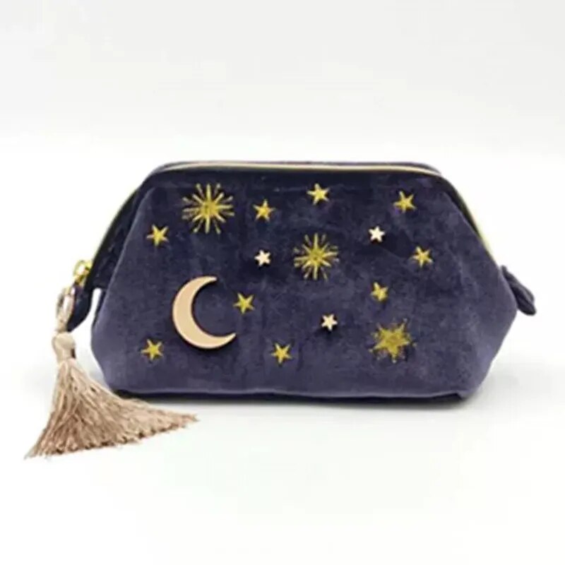 Velvet Night Sky Embroidery Cosmetic Bag