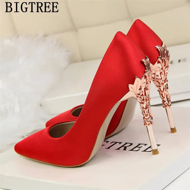 Silk & Carved Metal High Heels (13 colors)