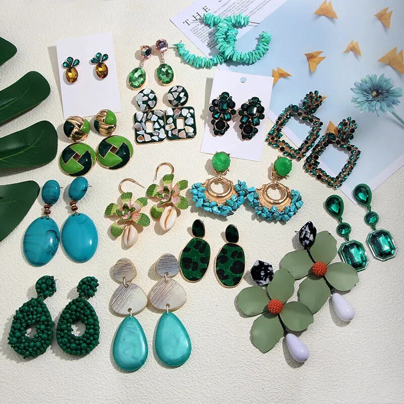 Green Statement Earrings (28 styles)