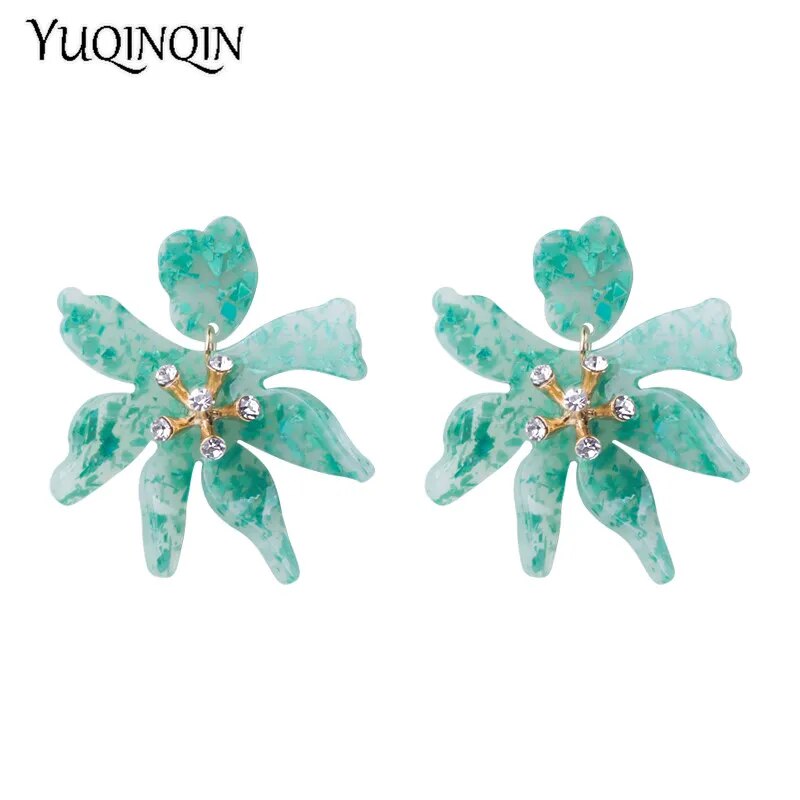 Resin Flower Crystal Earrings (8 colors)