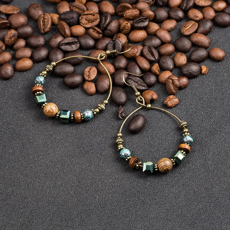 Wooden Beads Hoop Earrings