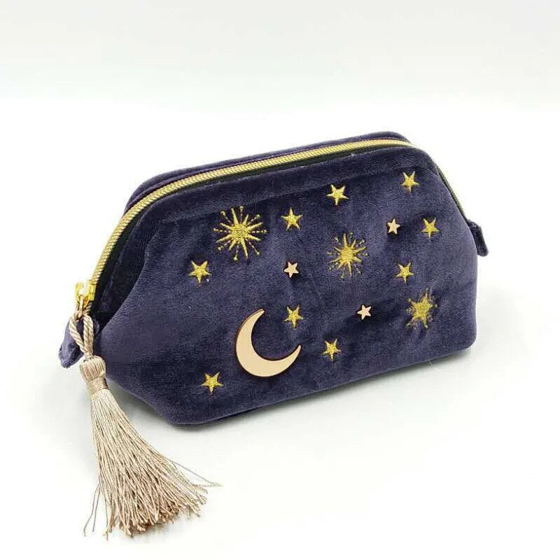 Velvet Night Sky Embroidery Cosmetic Bag