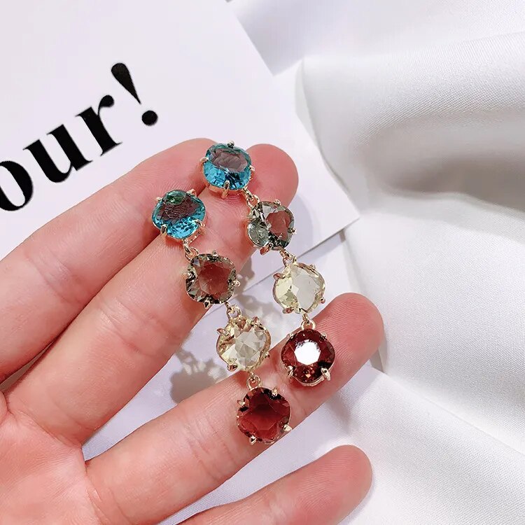 4 color crystal drop earrings