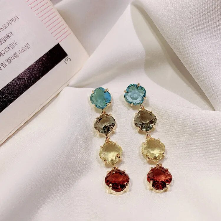 4 color crystal drop earrings