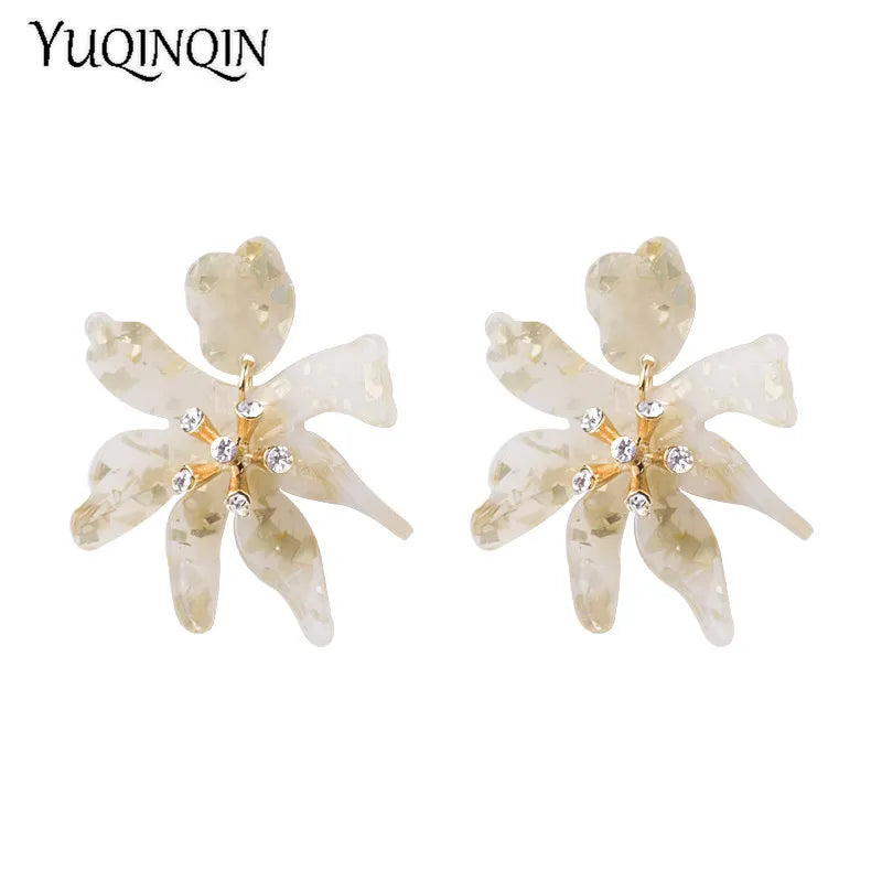 Resin Flower Crystal Earrings (8 colors)