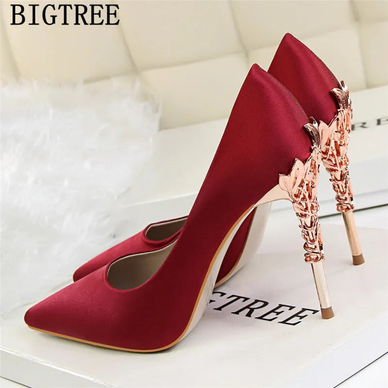 Silk & Carved Metal High Heels (13 colors)