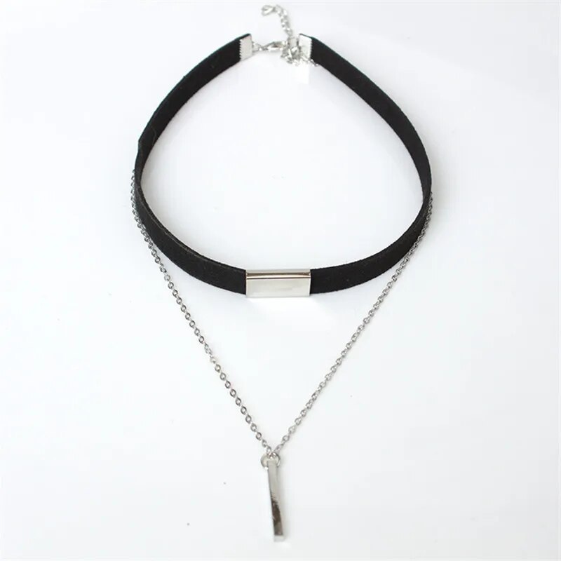 Velvet Leather & Chain Choker (Brown/Black)