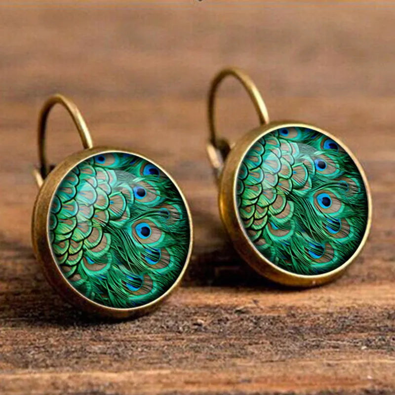 Peacock Earrings (Silver/Bronze)