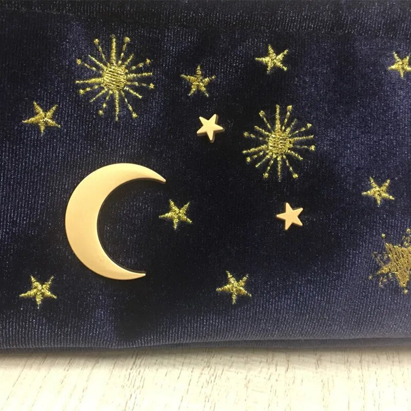 Velvet Night Sky Embroidery Cosmetic Bag