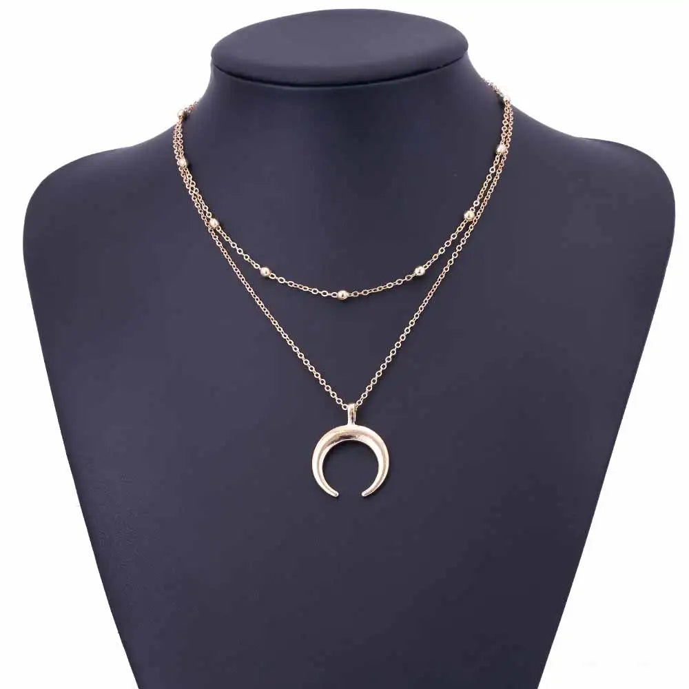 Multi Layer Crescent Moon Necklace (Gold/Silver)