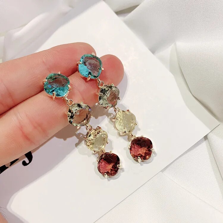 4 color crystal drop earrings