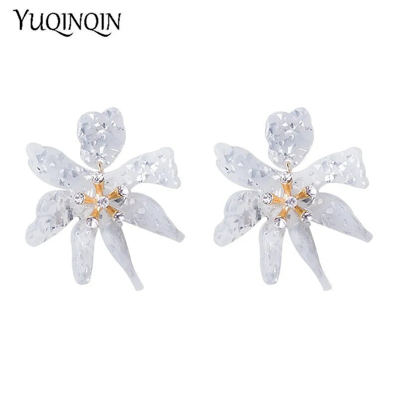 Resin Flower Crystal Earrings (8 colors)