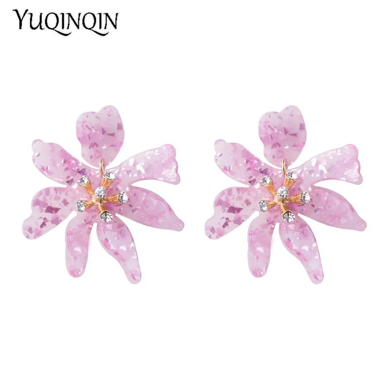 Resin Flower Crystal Earrings (8 colors)