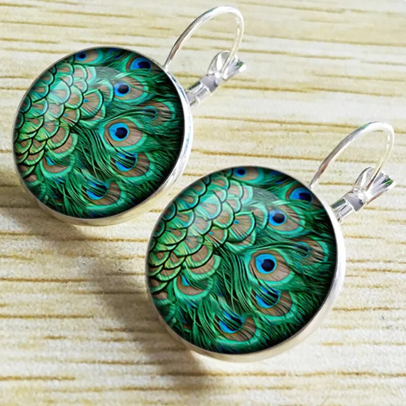 Peacock Earrings (Silver/Bronze)