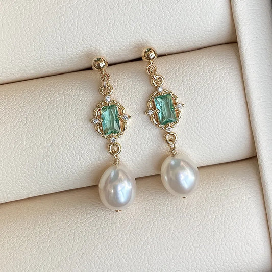 Emerald Pearl Earrings (Gold/Silver)