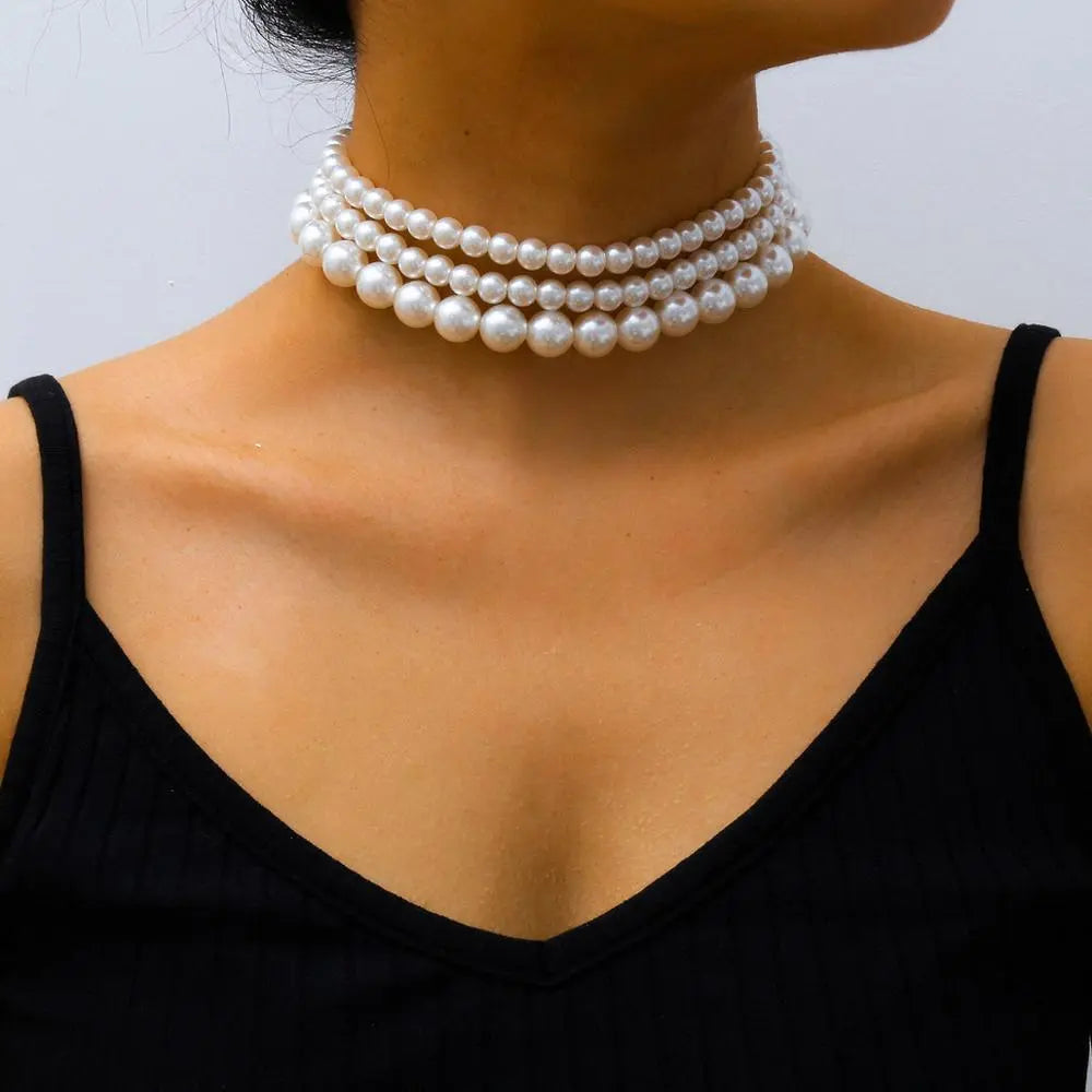 Multi-Layer White Imitation Pearl Necklaces