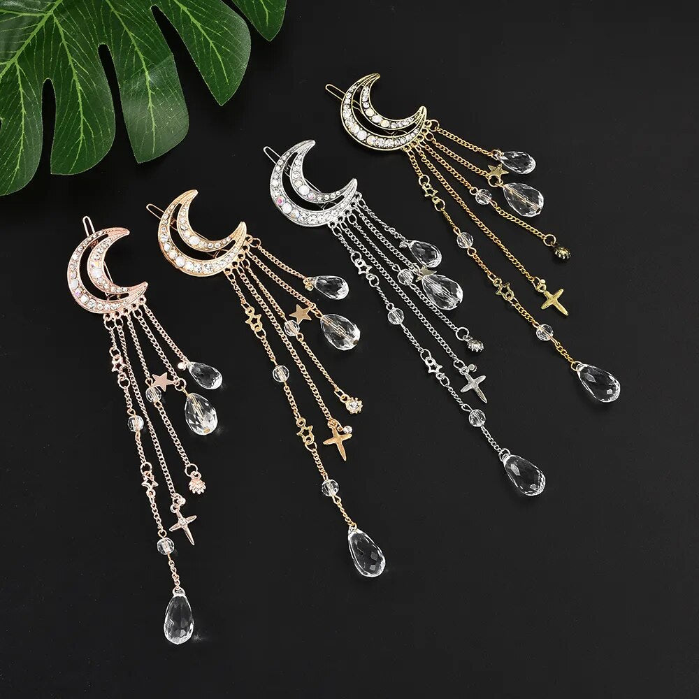 Moon Crystal Tassel Hairpin (Silver/Gold/RoseGold)