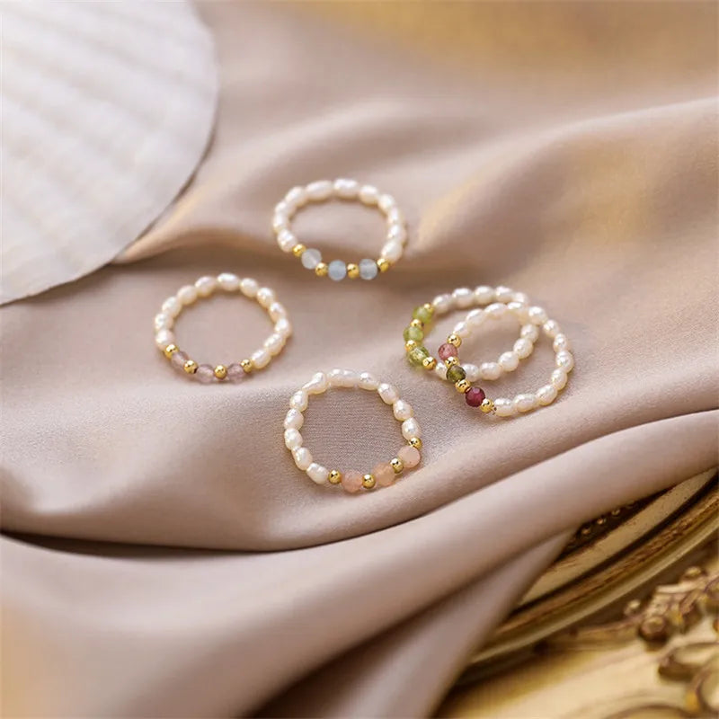 Natural Freshwater Pearl Multi-Color Bead Rings