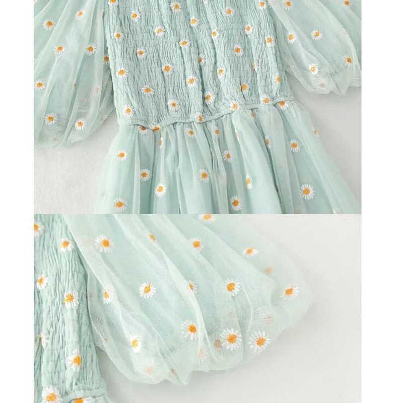 Daisies Embroidery Mesh Dress (5 colors)