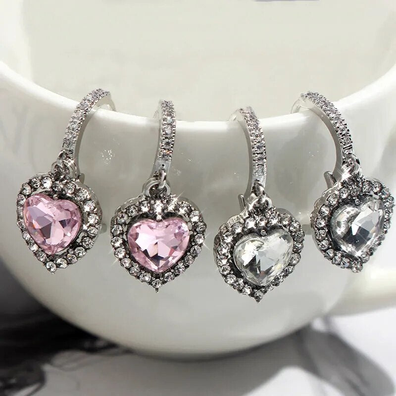 Heart-shaped Crystal Earrings (18 colors)