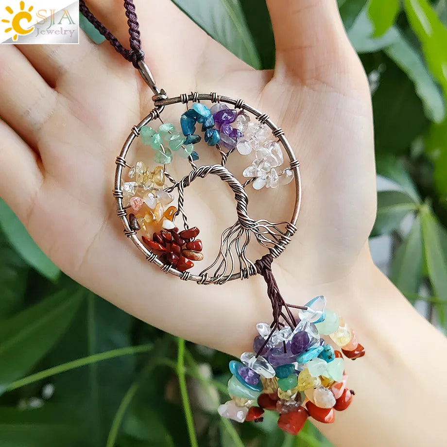 Natural Crystal Stone Tree of Life Keychains