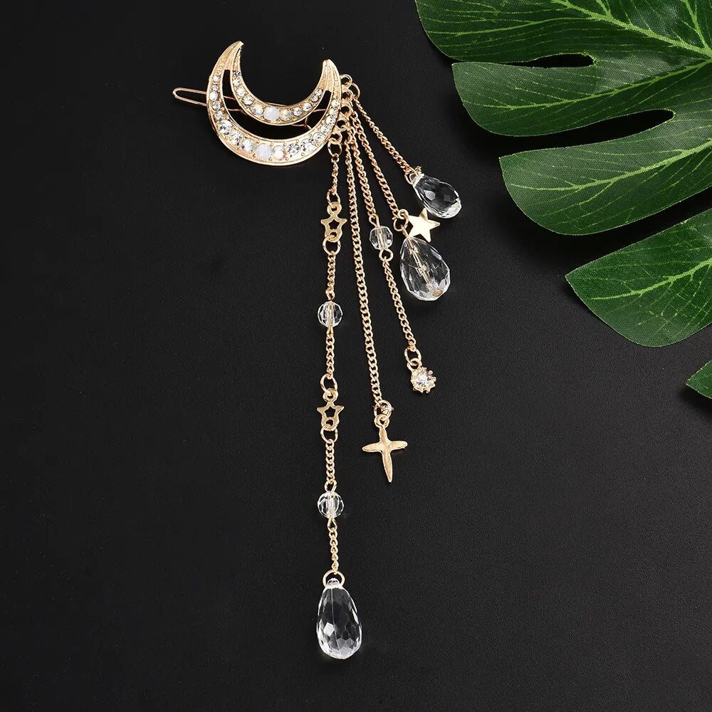 Moon Crystal Tassel Hairpin (Silver/Gold/RoseGold)