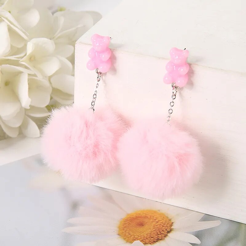 Pompom Candy Bear Earrings (12 colors)