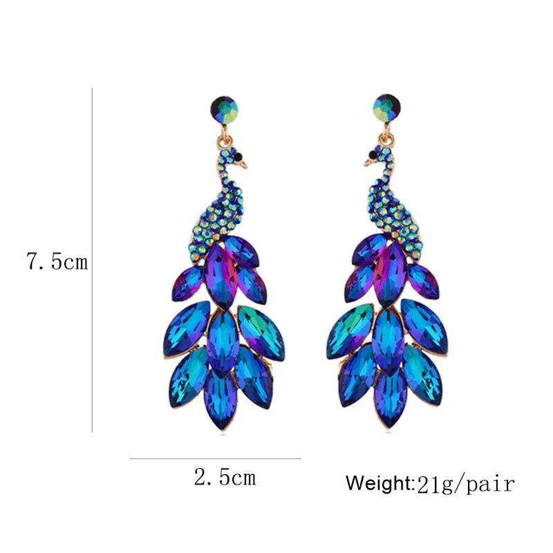 Crystal Peacock Earrings (9 colors)