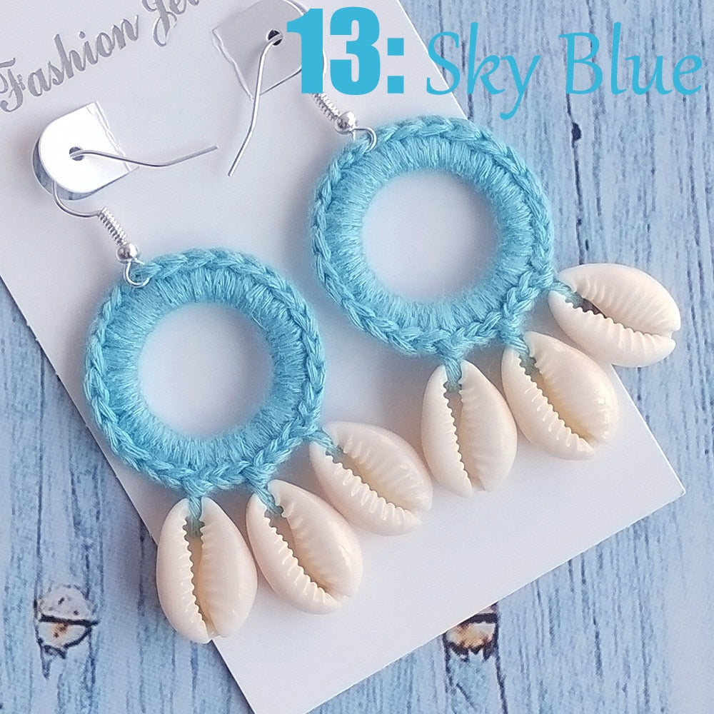 Boho Beach Shell Crochet Earrings (15 colors)