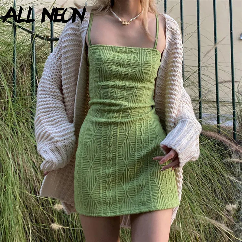 Knitted Mini Dress (green/brown)