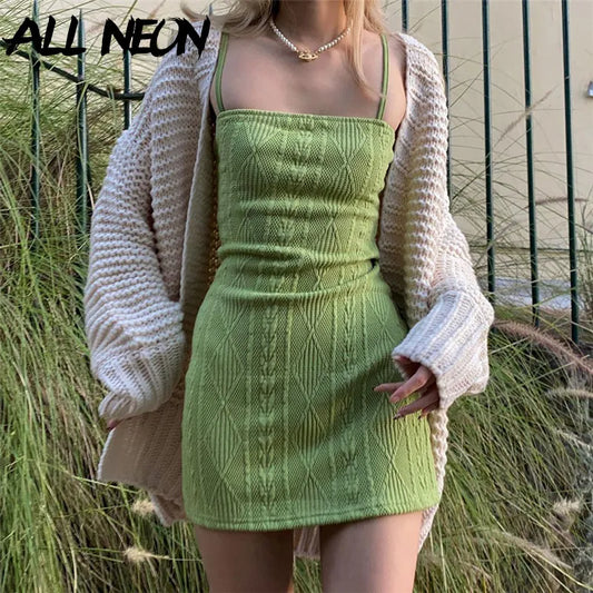 Knitted Mini Dress (green/brown)