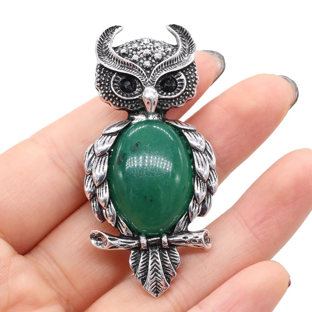 Owl Shape Natural Stone Brooch