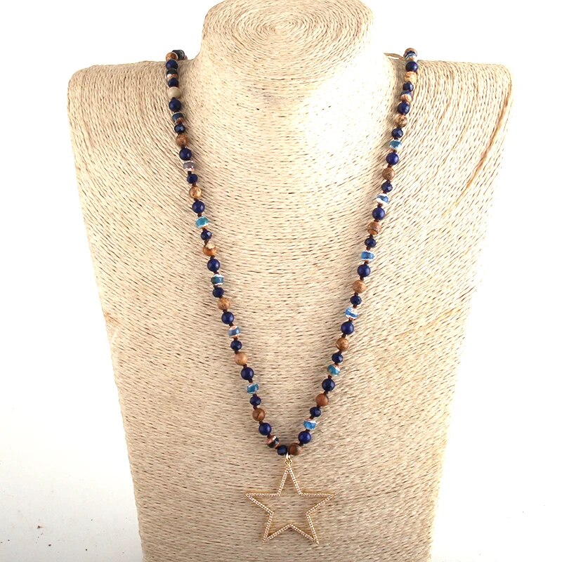 Natural Stones & Star Necklace (4 colors)