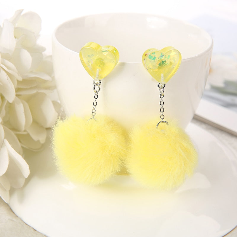 Pom Pom Heart Earrings (8 colors)