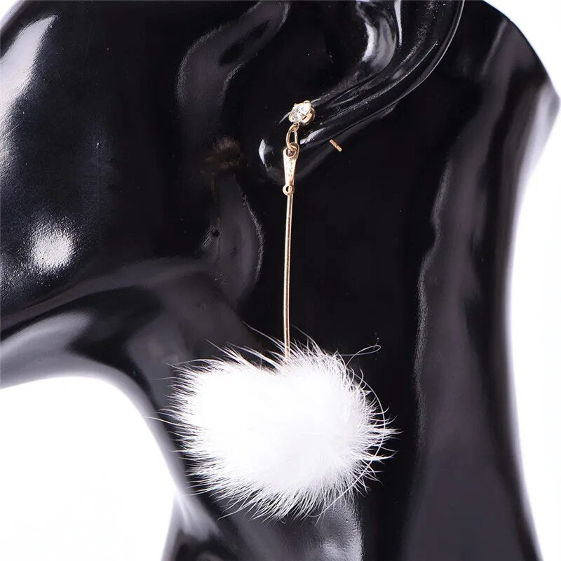 Faux Fur Ball Dangle Earrings (4 colors)