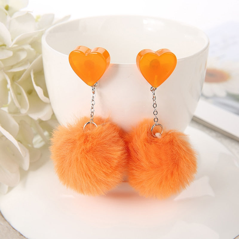 Pom Pom Heart Earrings (8 colors)