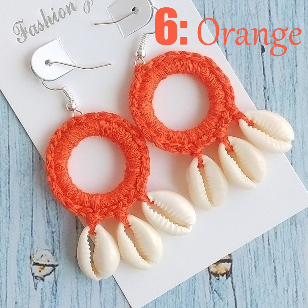 Boho Beach Shell Crochet Earrings (15 colors)