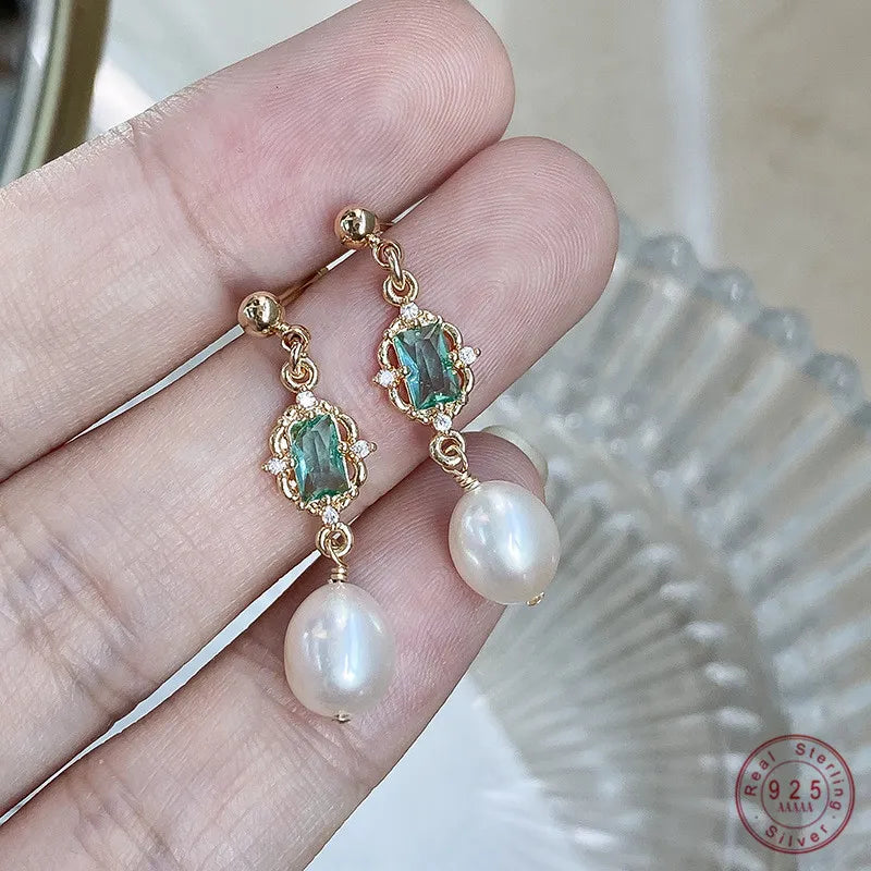 Emerald Pearl Earrings (Gold/Silver)