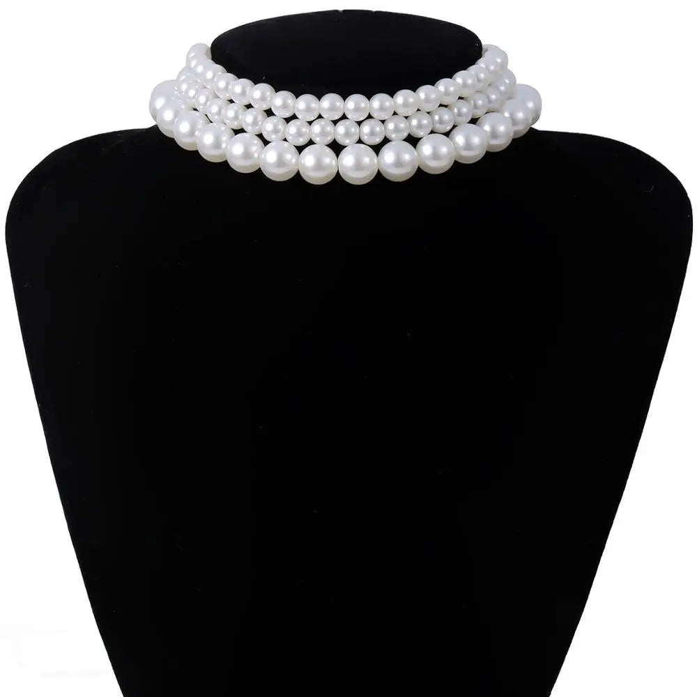 Multi-Layer White Imitation Pearl Necklaces