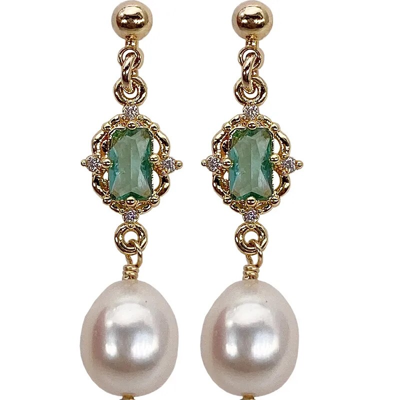 Emerald Pearl Earrings (Gold/Silver)