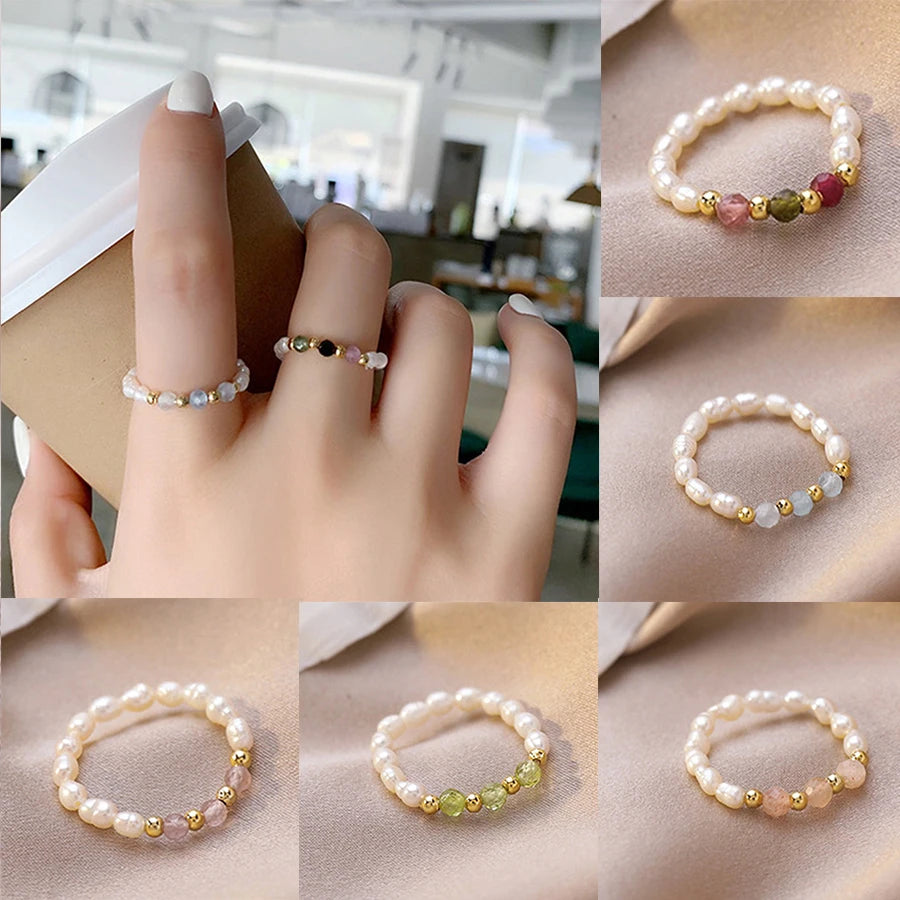 Natural Freshwater Pearl Multi-Color Bead Rings