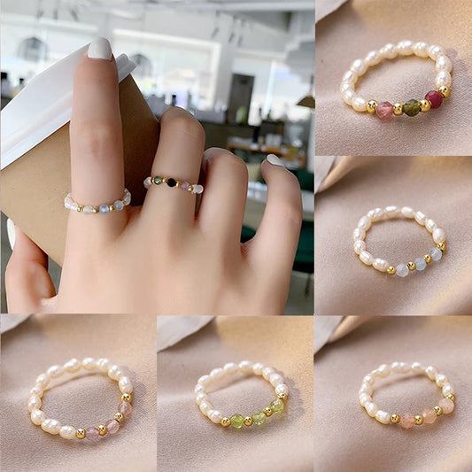 Natural Freshwater Pearl Multi-Color Bead Rings